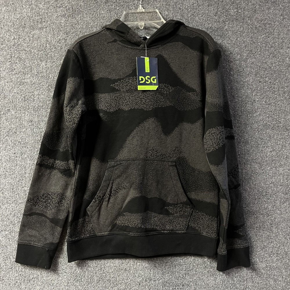 DSG Printed Fleece Asphalt Hoodie Boys Large Black Camouflage Kangaroo Pockets‎